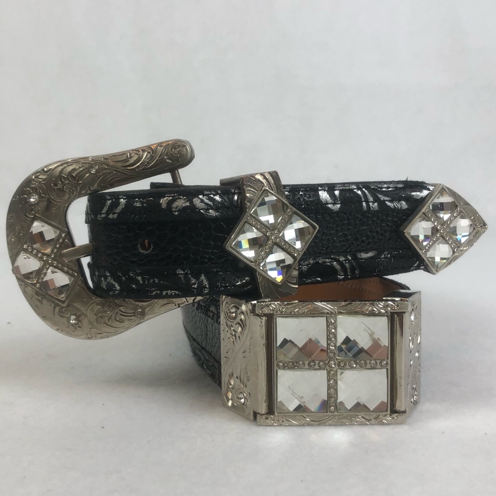 Ostrich Women’s Genuine Leather Rhinestone Belt